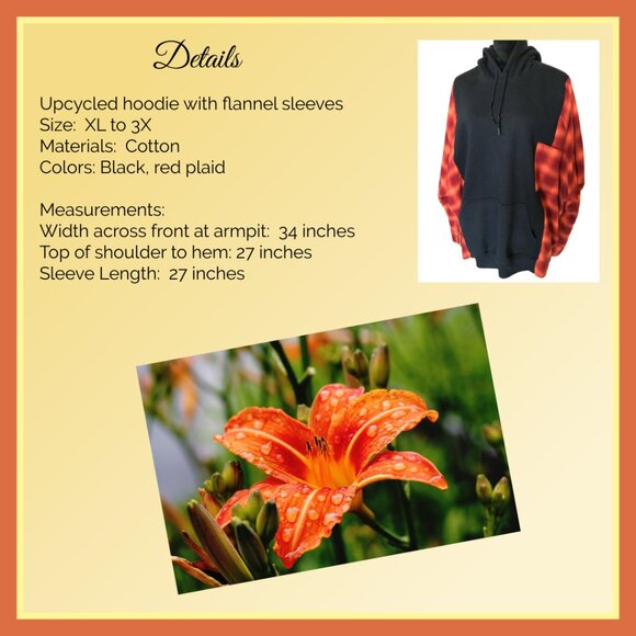 Upcycled Pullover Hoodie, Plus Size: Patchwork Flannel Sweatshirt, Red Plaid - Picture 4 of 13